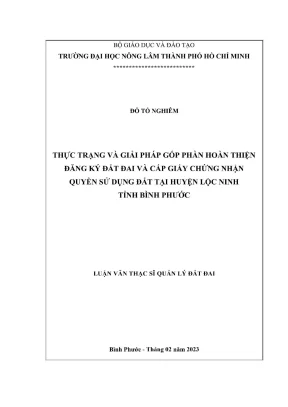 Luận văn thạc sĩ quản lý đất đai thực trạng và giải pháp góp phần hoàn thiện đăng ký đất đai và cấp giấy chứng nhận quyền sử dụng đất tại huyện lộc ninh tỉnh bình phước