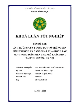 Ảnh hưởng của lượng bột vỏ trứng đến sinh trưởng và năng suất của giống lạc md7 trong điều kiện che phủ khác nhau tại phú xuyên hà nội