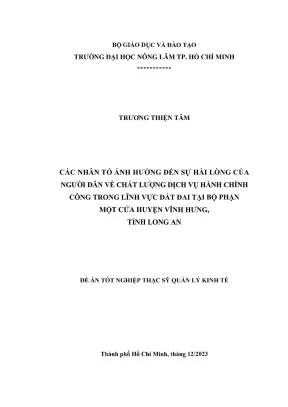 Luận văn thạc sĩ quản lý kinh tế các nhân tố ảnh hưởng đến sự hài lòng của người dân về chất lượng dịch vụ hành chính công trong lĩnh vực đất đai tại bộ phận một cửa huyện vĩnh hưng tỉnh long an