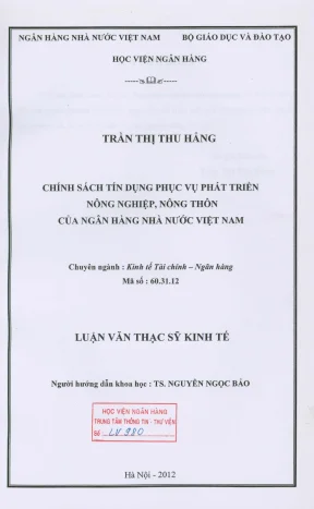 Luận văn thạc sĩ tài chính ngân hàng chính sách tín dụng phục vụ phát triển nông nghiệp nông thôn của ngân hàng nhà nước việt nam