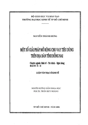 Luận văn một số giải pháp mở rộng cho vay tiêu dùng trên địa bàn tỉnh đồng nai
