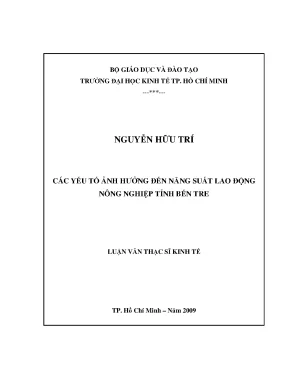 Luận văn các yếu tố ảnh hưởng đến năng suất lao động nông nghiệp tỉnh bến tre luận văn thạc sĩ