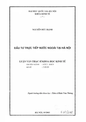 Luận văn thạc sĩ kinh tế chính trị đầu tư trực tiếp nước ngoài tại hà nội