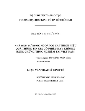 Luận văn nhà đầu tư nước ngoài có cải thiện hiệu quả thông tin giá cổ phiếu hay không bằng chứng thực nghiệm tại việt nam