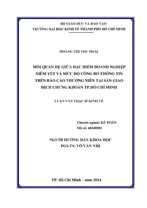 Luận văn mối quan hệ giữa đặc điểm doanh nghiệp niêm yết và mức độ công bố thông tin trên báo cáo thường niên tại sàn chứng khoán thành phố hồ chí minh