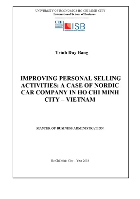 Luận văn improving personal selling activities a case of nordic car company in ho chi minh city vietnam