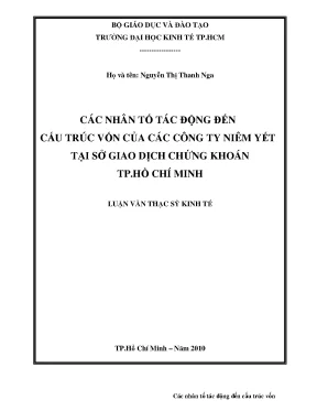 Luận văn các nhân tố tác động đến cấu trúc vốn của các công ty niêm yết tại sở giao dịch chứng khoán thành phố hồ chí minh
