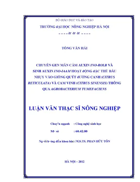 Chuyển gen mẫn cảm auxin ino rolb và sinh auxin ino iaam hoạt động đặc thù bầu nhuỵ vào giống quýt đường canh citrus reticulata và cam vinh citrus sinensis thông qua agrobacterrium tumefaciens