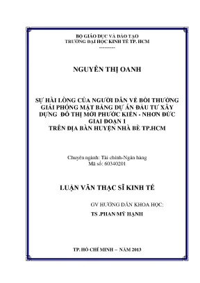 Luận văn sự hài lòng của người dân về bồi thường giải phóng mặt bằng dự án đầu tư xây dựng đô thị mới phước kiển nhơn đức giai đoạn 1 trên địa bàn huyện nhà bè tp hcm