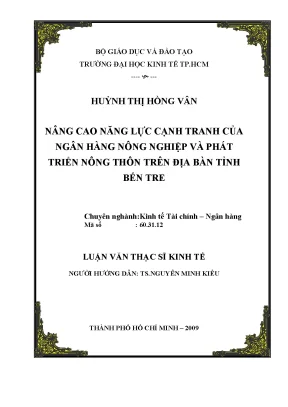 Luận văn nâng cao năng lực cạnh tranh của ngân hàng nông nghiệp và phát triển nông thôn trên địa bàn tỉnh bến tre