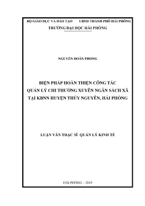 Luận văn thạc sĩ quản lý kinh tế biện pháp hoàn thiện công tác quản lý chi thường xuyên ngân sách tại kho bạc nhà nước huyện thủy nguyên hải phòng