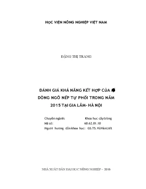 Đánh giá khả năng kết hợp của một số dòng ngô nếp tự phối trong năm 2015 tại gia lâm hà nội