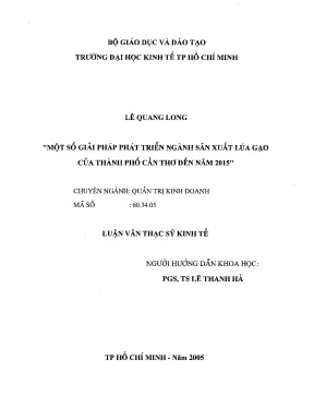 Luận văn một số giải pháp phát triển ngành sản xuất lúa gạo của thành phố cần thơ đến năm 2015