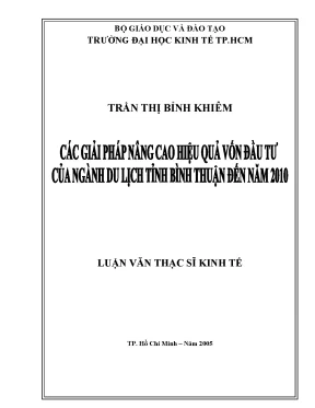Luận văn các giải pháp nâng cao hiệu quả vốn đầu tư của ngành du lịch tỉnh bình thuận đến năm 2010