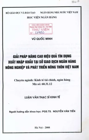 Luận văn thạc sĩ tài chính ngân hàng giải pháp nâng cao hiệu quả tín dụng xuất nhập khẩu tại sở giao dịch ngân hàng nông nghiệp và phát triển nông thôn việt nam