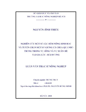 Nghiên cứu một số đặc điểm nông sinh học và tuyển chọn một số giống cà chua quả nhỏ trồng trong vụ đông và vụ xuân hè tại gia lộc hải dương