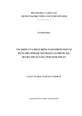 Luận văn thạc sĩ quản lý kinh tế tác động của hoạt động giao khoán bảo vệ rừng đến sinh kế người dân xã phước hà huyện thuận nam tỉnh ninh thuận
