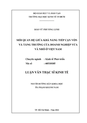 Luận văn mối quan hệ giữa khả năng tiếp cận vốn và tăng trưởng của doanh nghiệp vừa và nhỏ ở việt nam