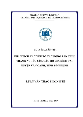 Luận văn phân tích các yếu tố tác động lên tình trạng nghèo của các hộ gia đình tại huyện vân canh tỉnh bình định