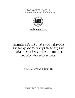 Luận văn nghiên cứu đầu tư trực tiếp của trung quốc vào việt nam một số giải pháp tăng cường thu hút nguồn vốn đầu tư này