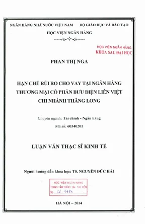 Luận văn thạc sĩ tài chính ngân hàng hạn chế rủi ro cho vay tại ngân hàng thương mại cổ phần bưu điện liên việt chi nhánh thăng long