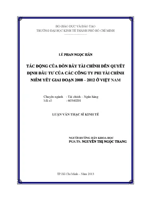 Luận văn tác động của đòn bẩy tài chính đến quyết định đầu tư của các công ty phi tài chính niêm yết giai đoạn 2008 2012 ở việt nam