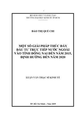 Luận văn một số giải pháp thúc đẩy đầu tư trực tiếp nước ngoài vào tỉnh đồng nai đến năm 2015 định hướng đến năm 2020