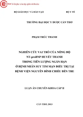 0149 nghiên cứu vai trò của nồng độ nt probnp huyết thanh trong tiên lượng ngắn hạn ở bệnh nhân suy tim mạn điều trị tại bv nguyễn đình chiểu bến tre