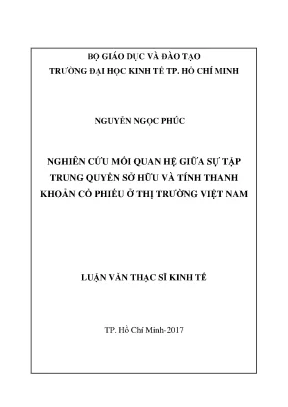 Luận văn nghiên cứu mối quan hệ giữa sự tập trung quyền sỡ hữu và tính thanh khoản cổ phiếu ở thị trường việt nam