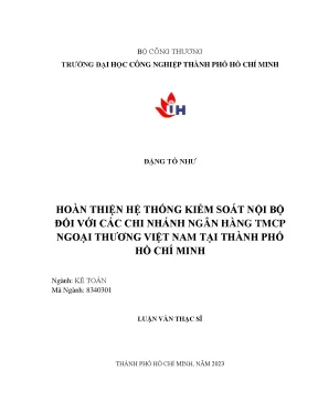 Hoàn thiện hệ thống kiểm soát nội bộ đối với các chi nhánh ngân hàng tmcp ngoại thương việt nam tại thành phố hồ chí minh