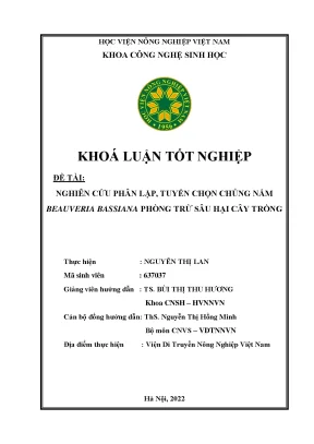Nghiên cứu phân lập tuyển chọn chủng nấm beauveria bassiana phòng trừ sâu hại cây trồng