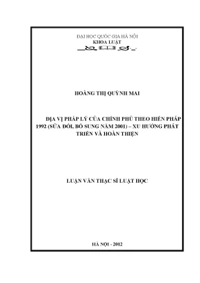 Địa vị pháp lý của chính phủ theo hiến pháp 1992 sửa đổi bổ sung năm 2001 xu hướng phát triển và hoàn thiện