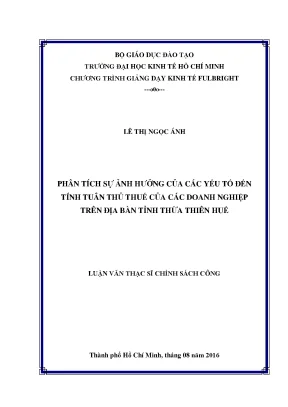 Luận văn phân tích sự ảnh hưởng của các yếu tố đến tính tuân thủ thuế của các doanh nghiệp trên địa bàn tỉnh thừa thiên huế