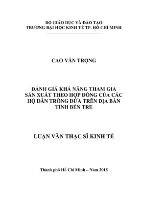 Luận văn đánh giá khả năng tham gia sản xuất theo hợp đồng của các hộ dân trồng dừa trên địa bàn tỉnh bến tre