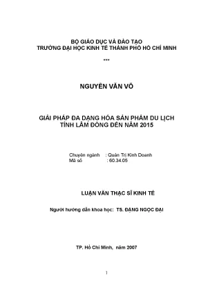 Luận văn giải pháp đa dạng hóa sản phẩm du lịch tỉnh lâm đồng đến năm 2015 luận văn thạc sĩ