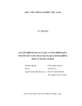 Cải tiến kháng mặn của đậu tương thông qua chuyển gen tăng thải loại na qua màng không bào và màng thế bào