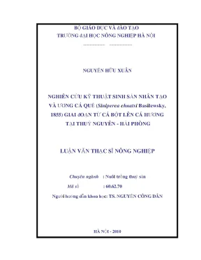 Nghiên cứu kỹ thuật sinh sản nhân tạo và ương cá quế siniperca chuatsi basilewsky 1855 giai đoạn từ cá bột lên cá hương tại thuỷ nguyên hải phòng