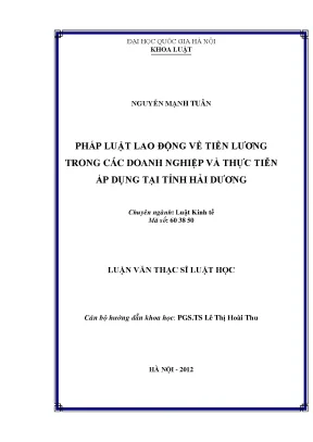 Pháp luật lao động về tiền lương trong các doanh nghiệp và thực tiễn áp dụng tại tỉnh hải dương