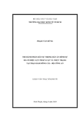 Luận văn thi hành phần dân sự trong bản án hình sự đã có hiệu lực pháp luật và thực trạng tại trại giam sông cái bộ công an