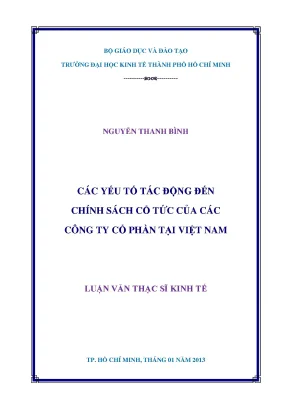 Luận văn các yếu tố tác động đến chính sách cổ tức của các công ty cổ phần tại việt nam