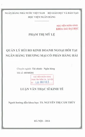 Luận văn thạc sĩ tài chính ngân hàng quản lý rủi ro kinh doanh ngoại hối tại ngân hàng thương mai cổ phần hàng hải