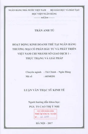 Luận văn thạc sĩ tài chính ngân hàng hoạt động kinh doanh thẻ tại ngân hàng thương mại cổ phần đầu tư và phát triển việt nam chi nhánh sở giao dịch 1 thực trạng và giải pháp
