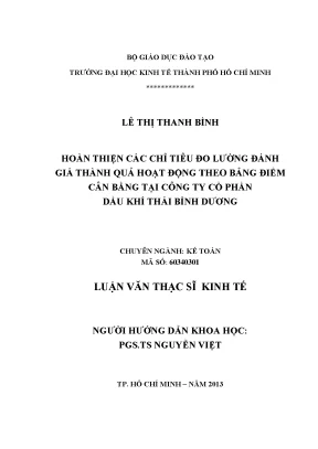 Luận văn hoàn thiện các chỉ tiêu đo lường đánh giá thành quả hoạt động theo bảng điểm cân bằng tại công ty cổ phần dầu khí thái bình dương