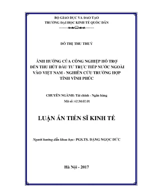 Ảnh hưởng của công nghiệp hỗ trợ đến thu hút đầu tư trực tiếp nước ngoài vào việt nam nghiên cứu trường hợp tỉnh vĩnh phúc