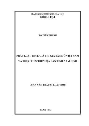 Pháp luật thuế giá trị gia tăng ở việt nam và thực tiễn trên địa bàn tỉnh nam định