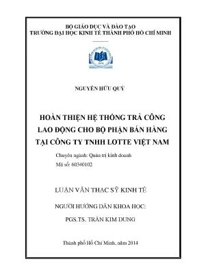 Luận văn hoàn thiện hệ thống trả công lao động cho bộ phận bán hàng tại công ty tnhh lotte việt nam