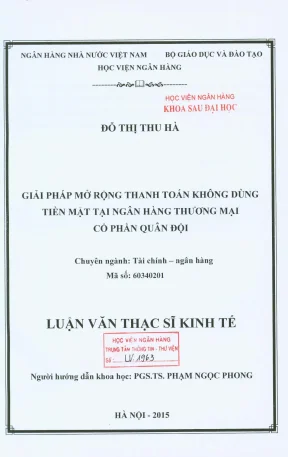 Luận văn thạc sĩ tài chính ngân hàng giải pháp mở rộng thanh toán không dùng tiền mặt tại ngân hàng thương mại cổ phần quân đội