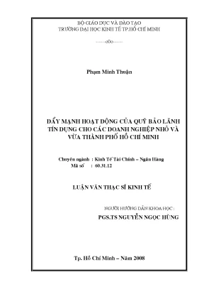 Luận văn đẩy mạnh hoạt động của quỹ bảo lãnh tín dụng cho các doanh nghiệp nhỏ và vừa thành phố hồ chí minh
