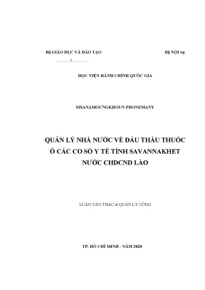 Luận văn thạc sĩ quản lý nhà nước về đấu thầu thuốc ở các cơ sở y tế tỉnh savannakhet nước cộng hòa dân chủ nhân dân lào