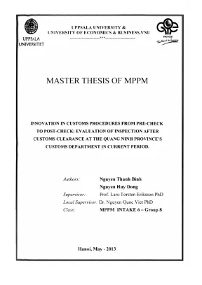 Luận văn thạc sĩ quản lý công innovation in customs procedures from pre check to post check evaluation of inspection after customs clearance at the quang ninh provinces customs department in current period